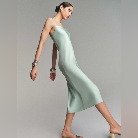 NWOT Reformation Cardi Silk Dress Elegant Mint Green Slip Dress - Picture 4 of 14